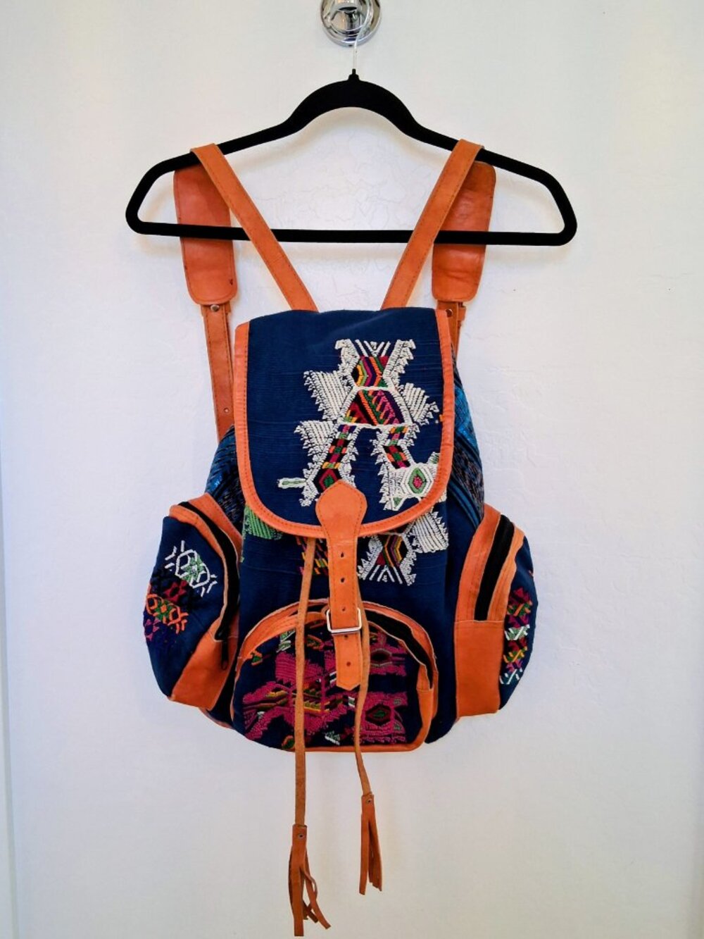 Used - Handmade Huipil & Leather Bohemian Backpack